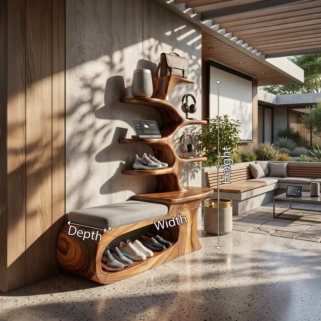 Japandi Solid Wood Shoe Rack Bench