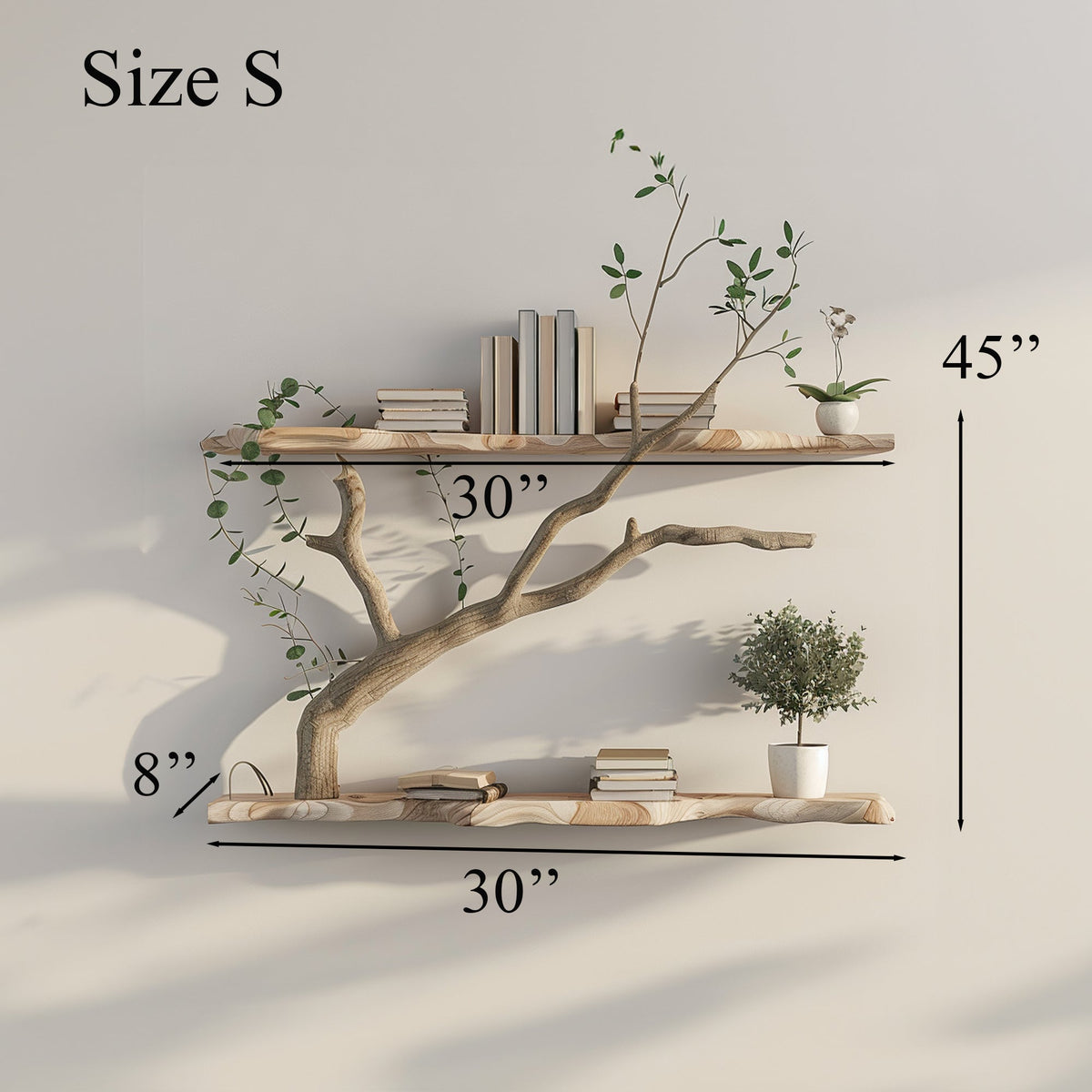 Live Edge Branch Corner Wall Shelf, Natural Driftwood Look, 45-65 In