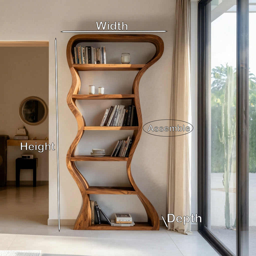 Extra-Tall Wavy-Sided Wood Bookcase, 71 to 86 Inches High