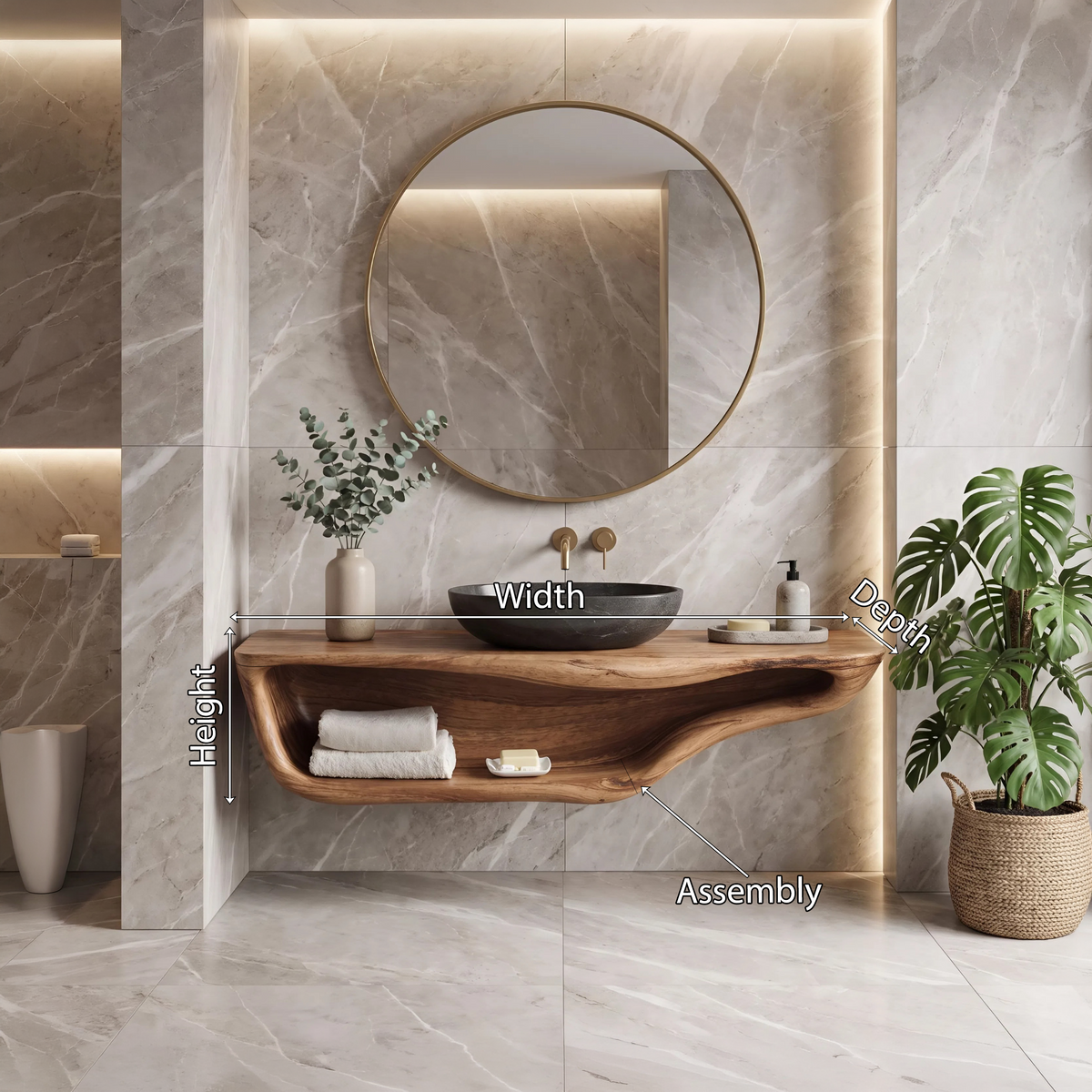 Live Edge Wood Vanity Countertop Shelf for Custom Bathrooms