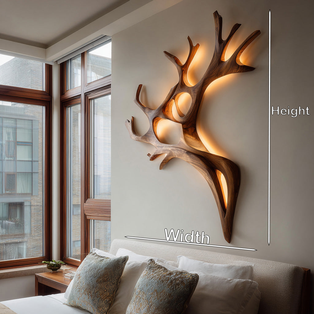 Sculptural Solid Wood Branch Wall Light with Warm Backlighting