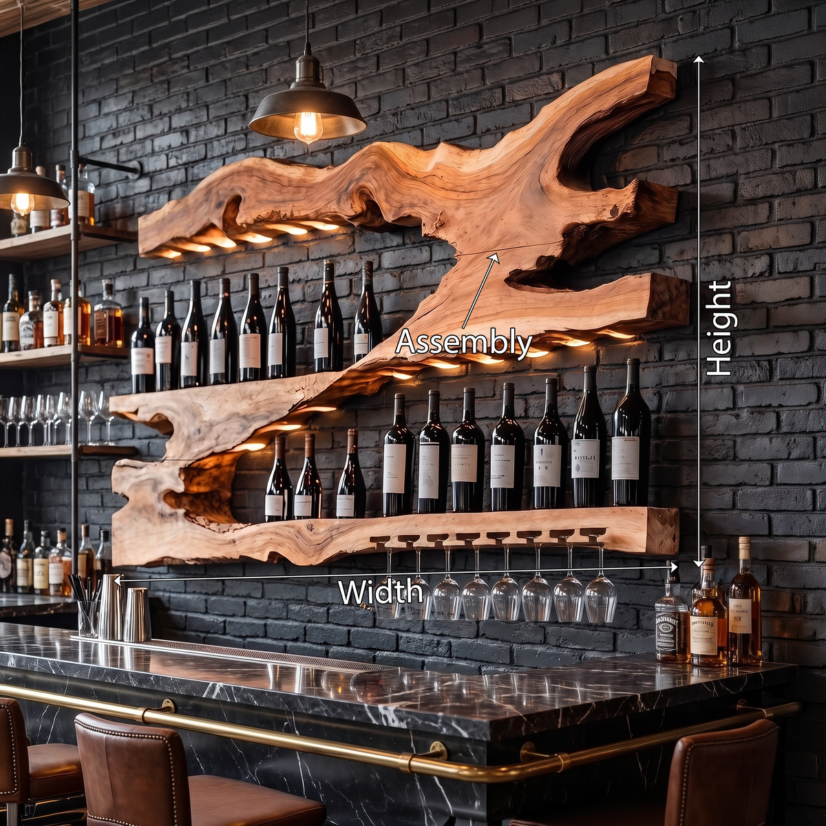 Mid-Century Monkeypod Wood Wall Wine Rack with Minimalist Shelf