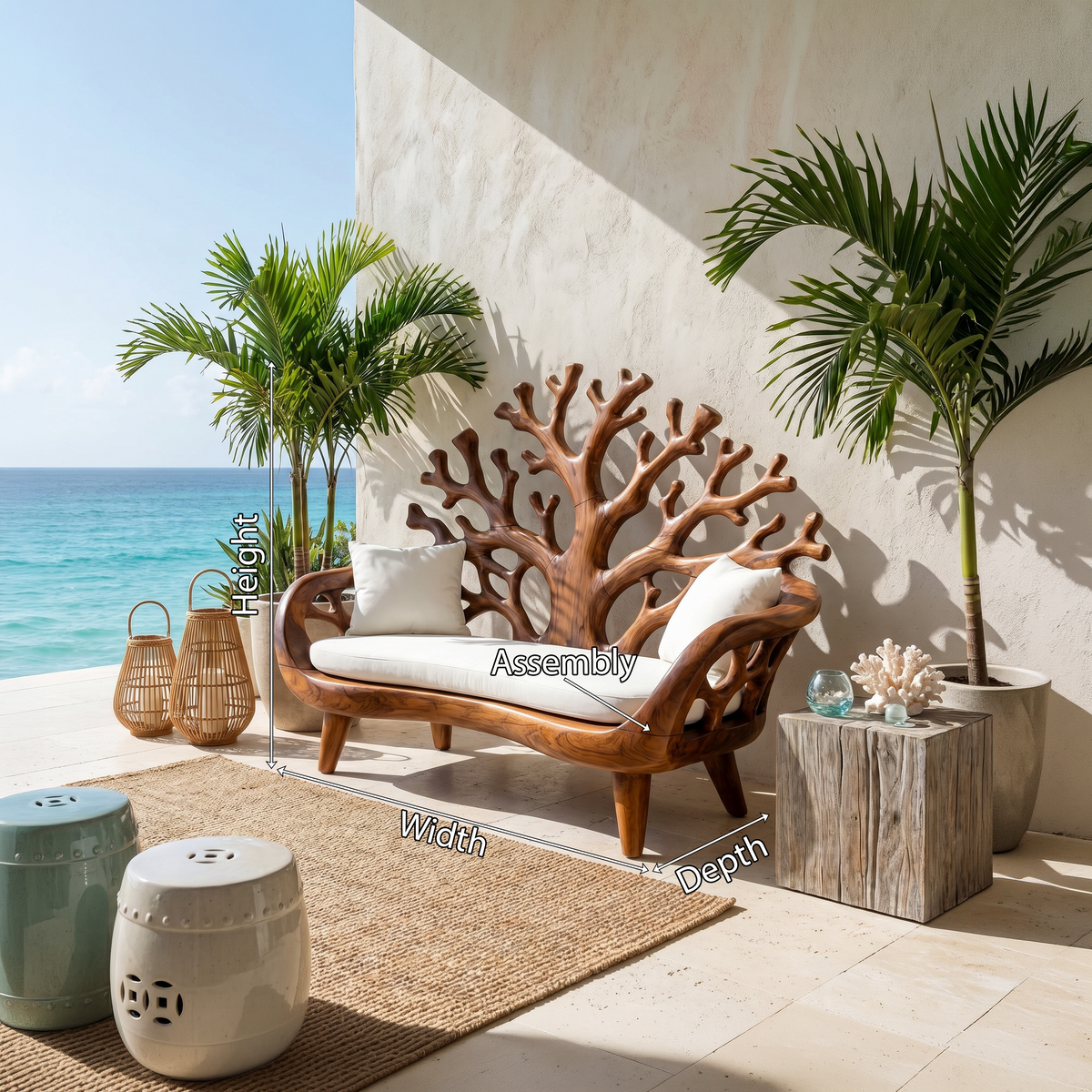 Modern Coral Tree Backrest Bench