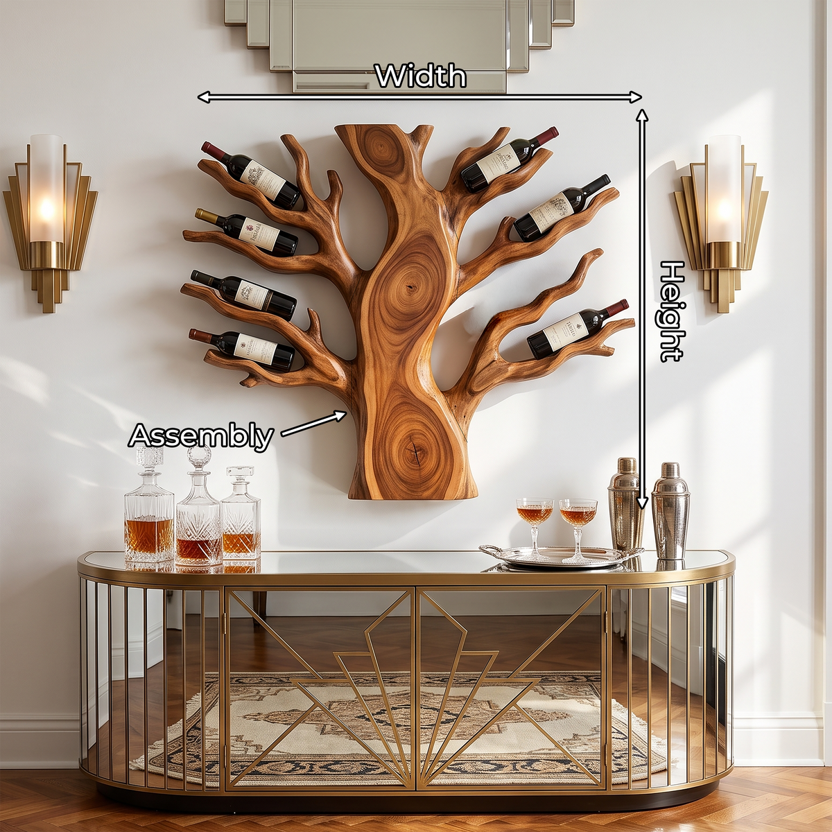 Floating Wall Wine Rack In Solid Wood For Living Rooms, 64 to 76 Inch