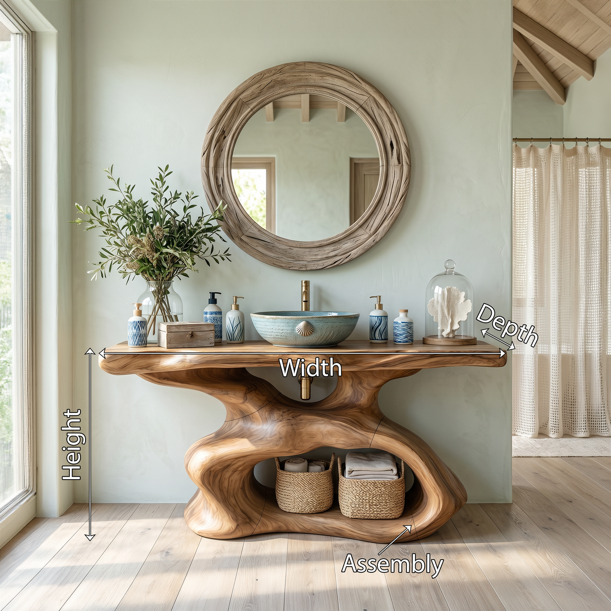 Farmhouse Solid Wood Bathroom Vanity with Weathered Finish