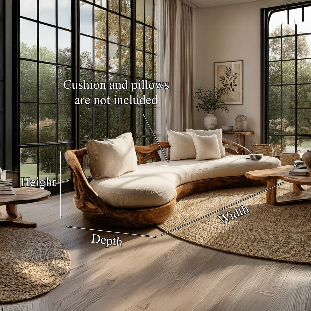 Contemporary Organic Sofa Solid Wood Frame Smooth Curved Design Living Room And Lounge