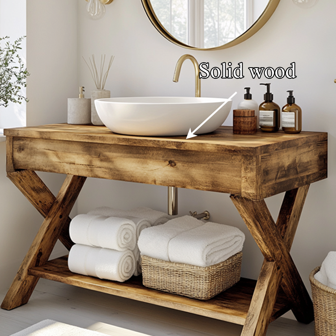 Mid Century Bathroom Vanity Table Natural Wood Modern Home Bathroom