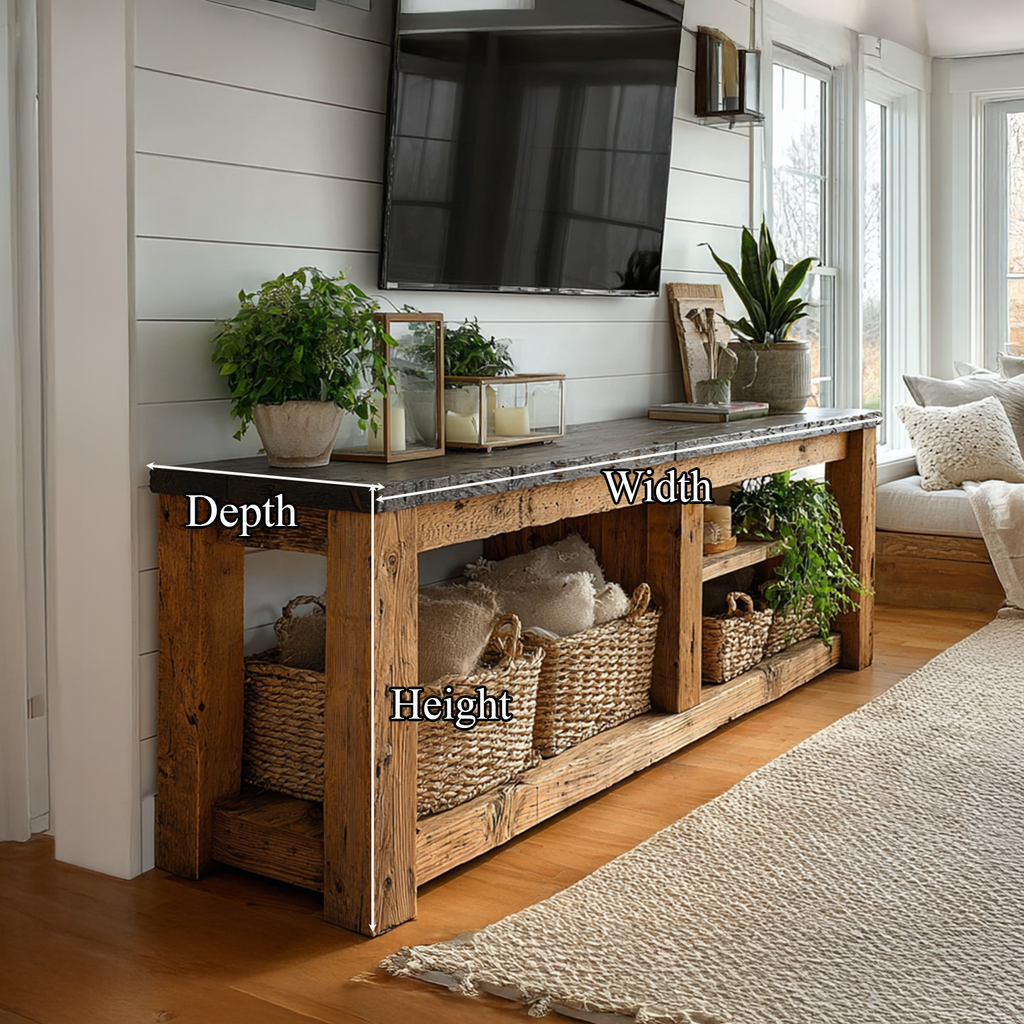 Live Edge Console Table, Rustic Solid Wood TV Table for Living Room