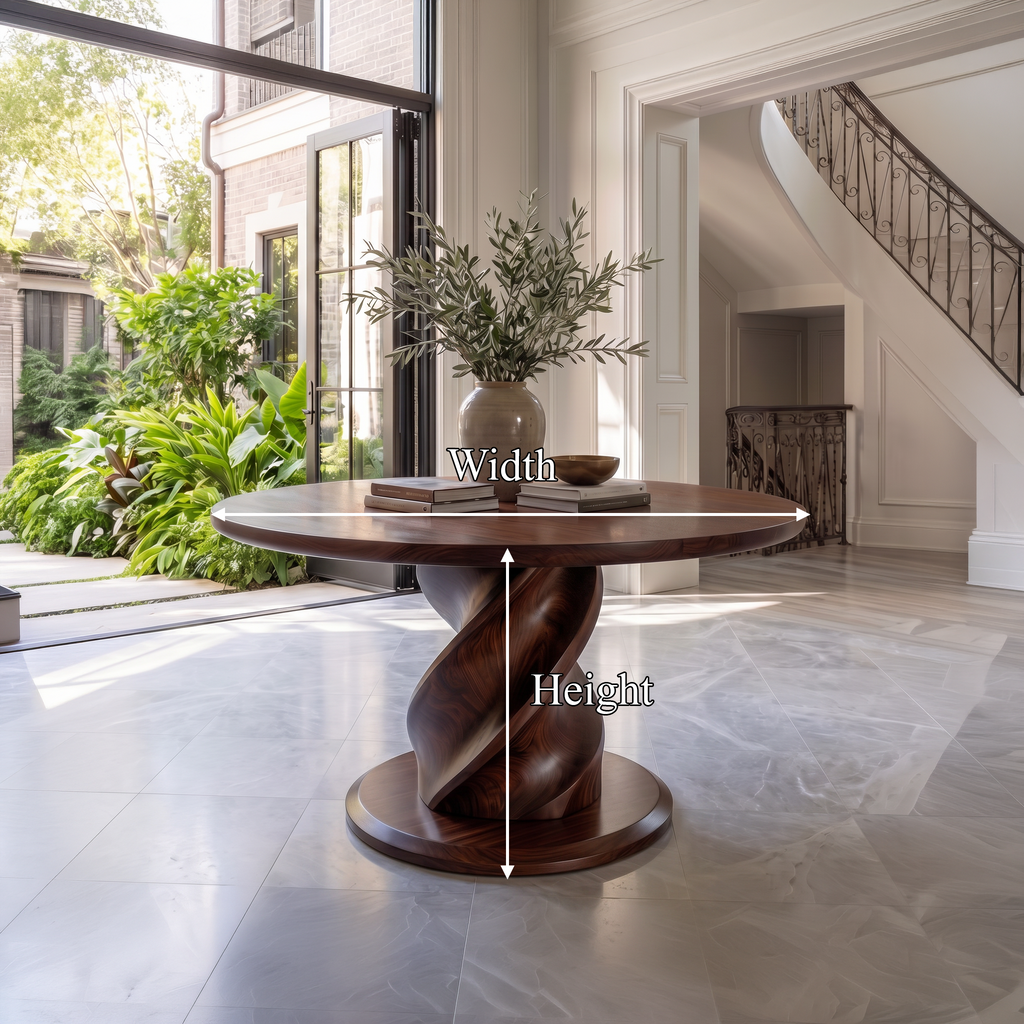 Round Entry Table, Twisted Pedestal Wood Center Hall Table