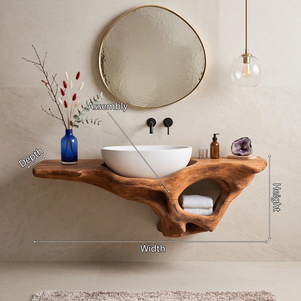 Mid-Century Live Edge Solid Wood Bathroom Vanity Shelf