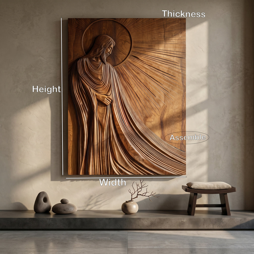Radiant Carved Religious Wood Wall Panel, 47 to 86 Inch Tall