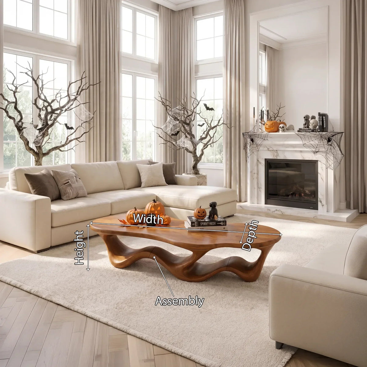 Ribbon Base Sculpted Wood Coffee Table For Modern Lounges