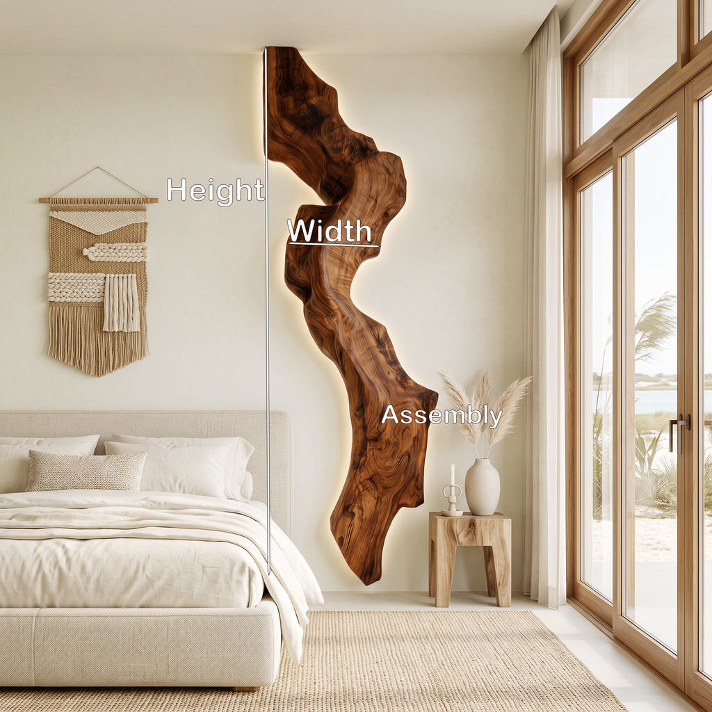 Backlit Live Edge Wood Wall Lamp For Bedroom, 47 to 69 Inch