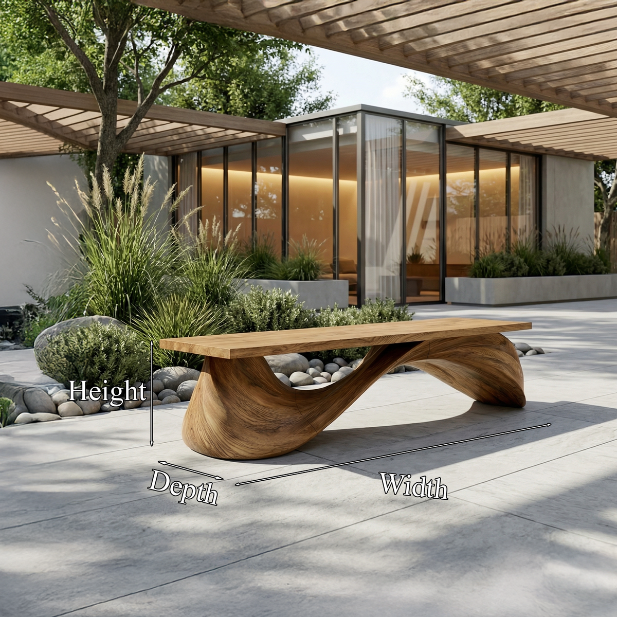 Contemporary Wave Bench Solid Wood Elegant Loop Design Hallway And Entryway