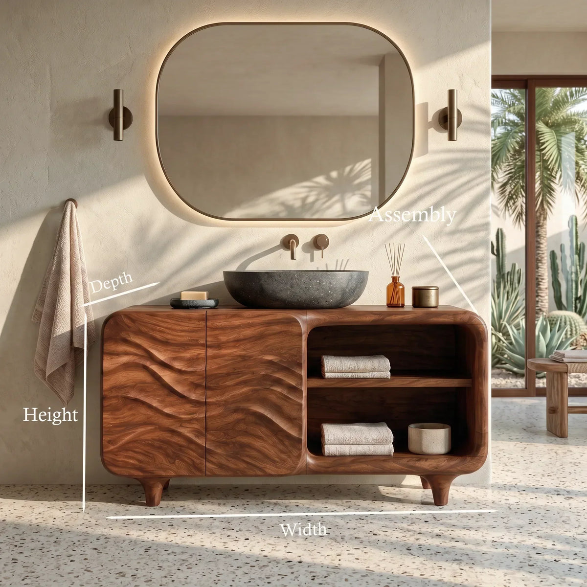 Sculptural Bathroom Vanity Relief Cabinet With Storage For Modern Bathroom