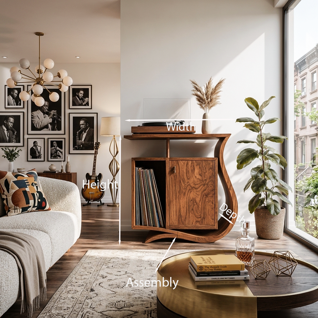 Contemporary Record Player Stand With Asymmetrical Form For Living