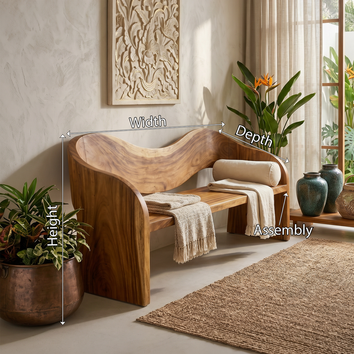 Simple Solid Wood Accent Bench With Back, 47 To 75 Inch Wide