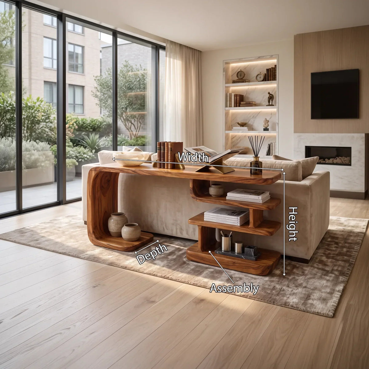 Multi-Level Shelf Console For Living Room Books And Ceramics