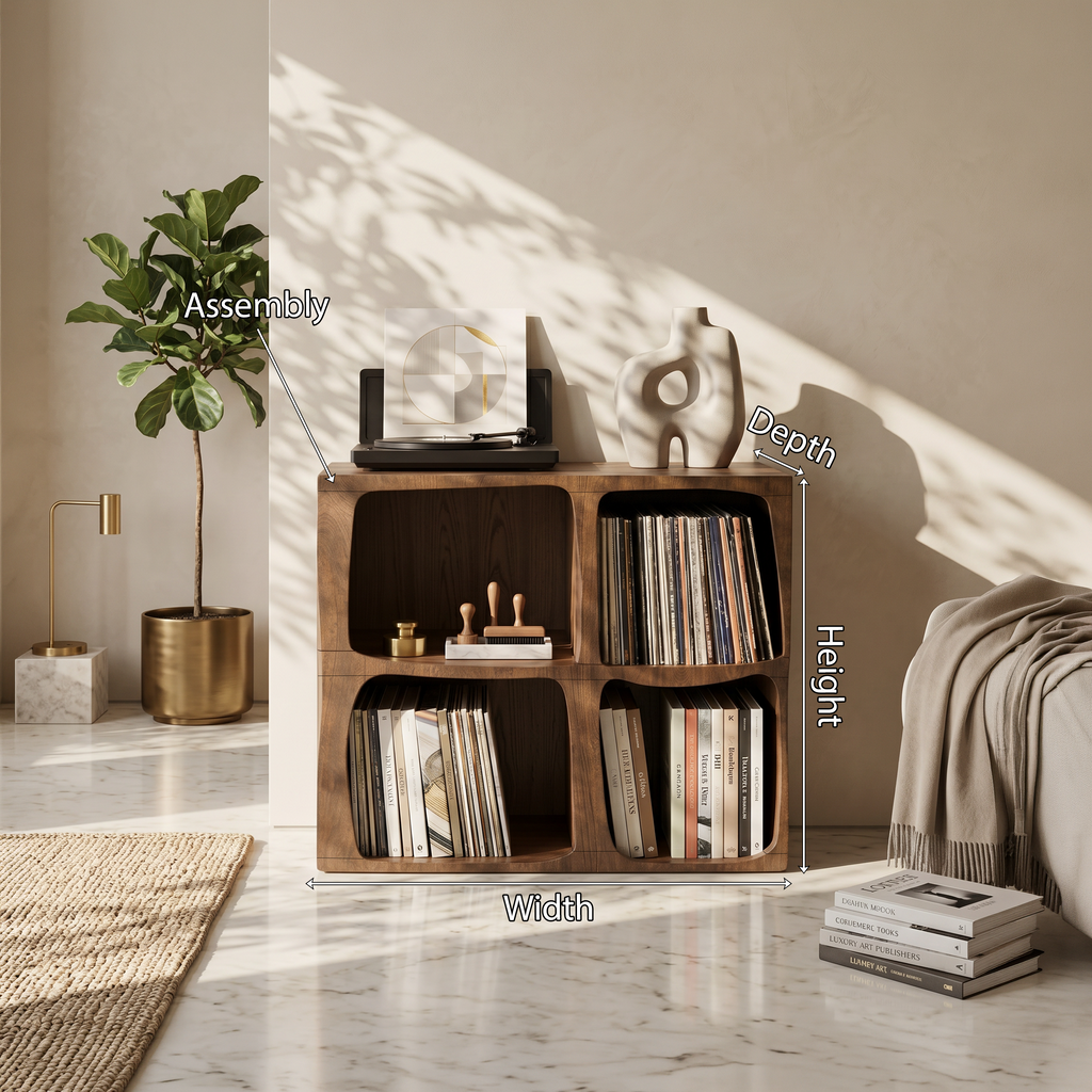 Live Edge Turntable and Vinyl Cabinet, 22 to 35 in High, 26-41 in