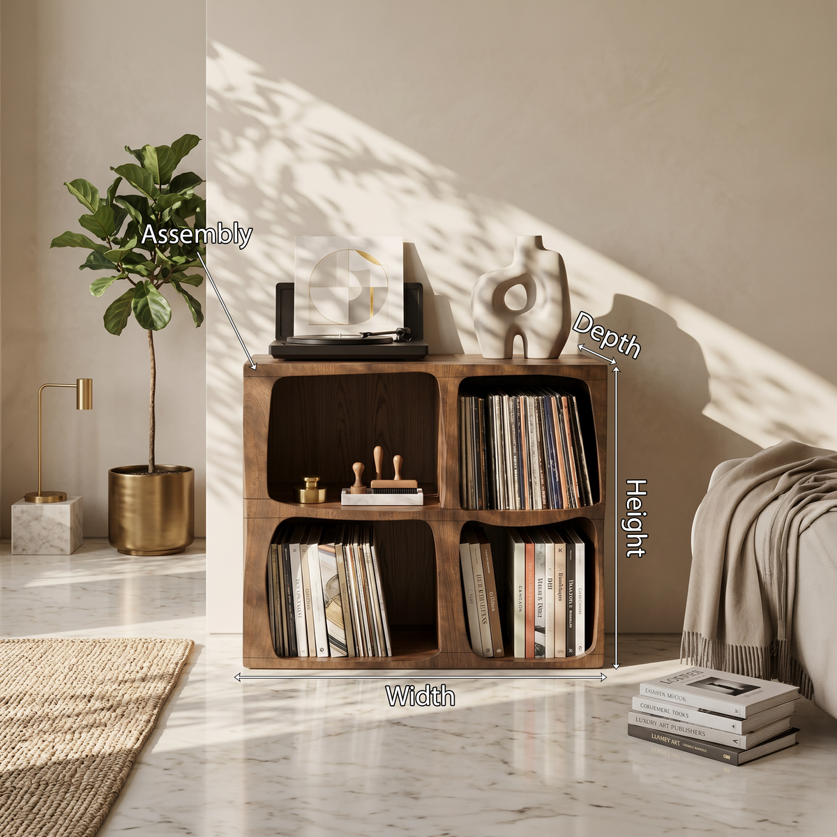 Live Edge Turntable and Vinyl Cabinet, 22 to 35 in High, 26-41 in