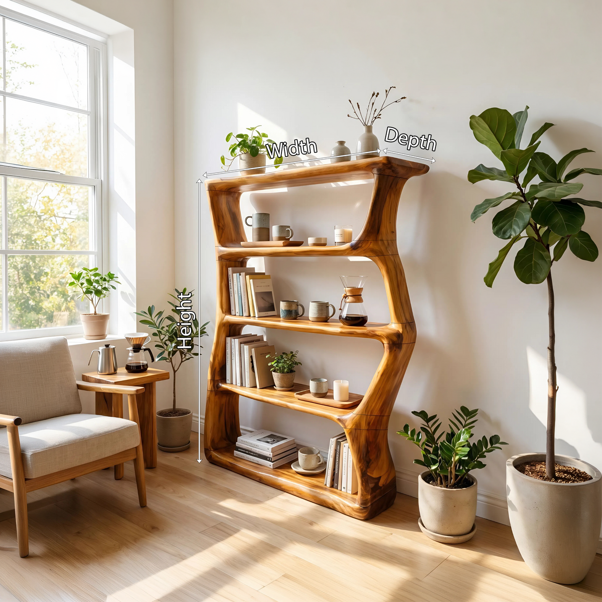 Contemporary Sculptural Bookcase Storage Organizer For Bedroom Space