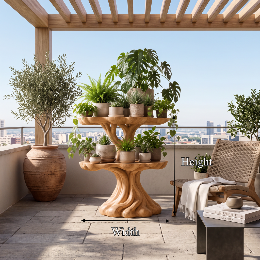 Contemporary Tiered Plant Shelf With Organic Branch Design For Living Room And Entryway
