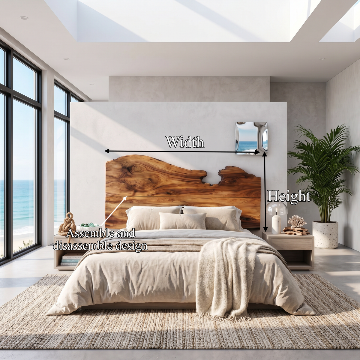 Natural Live Edge Wall Headboard For Queen Or King Bed, 2 Inch Thick
