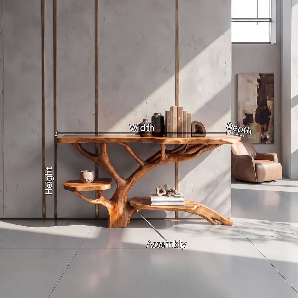 Farmhouse Solid Wood Console Table with Live Edge Detail