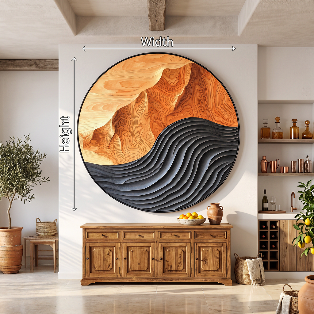 Hand-Carved Solid Hardwood Wave Wall Sculpture, Mid-Century Style