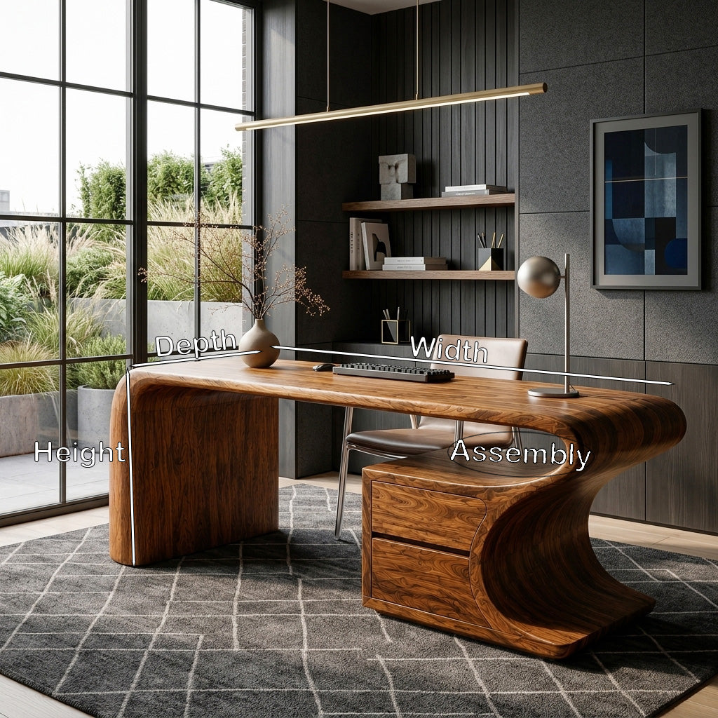 Modern Sculptural Desk With Drawers For Home Office And Studio