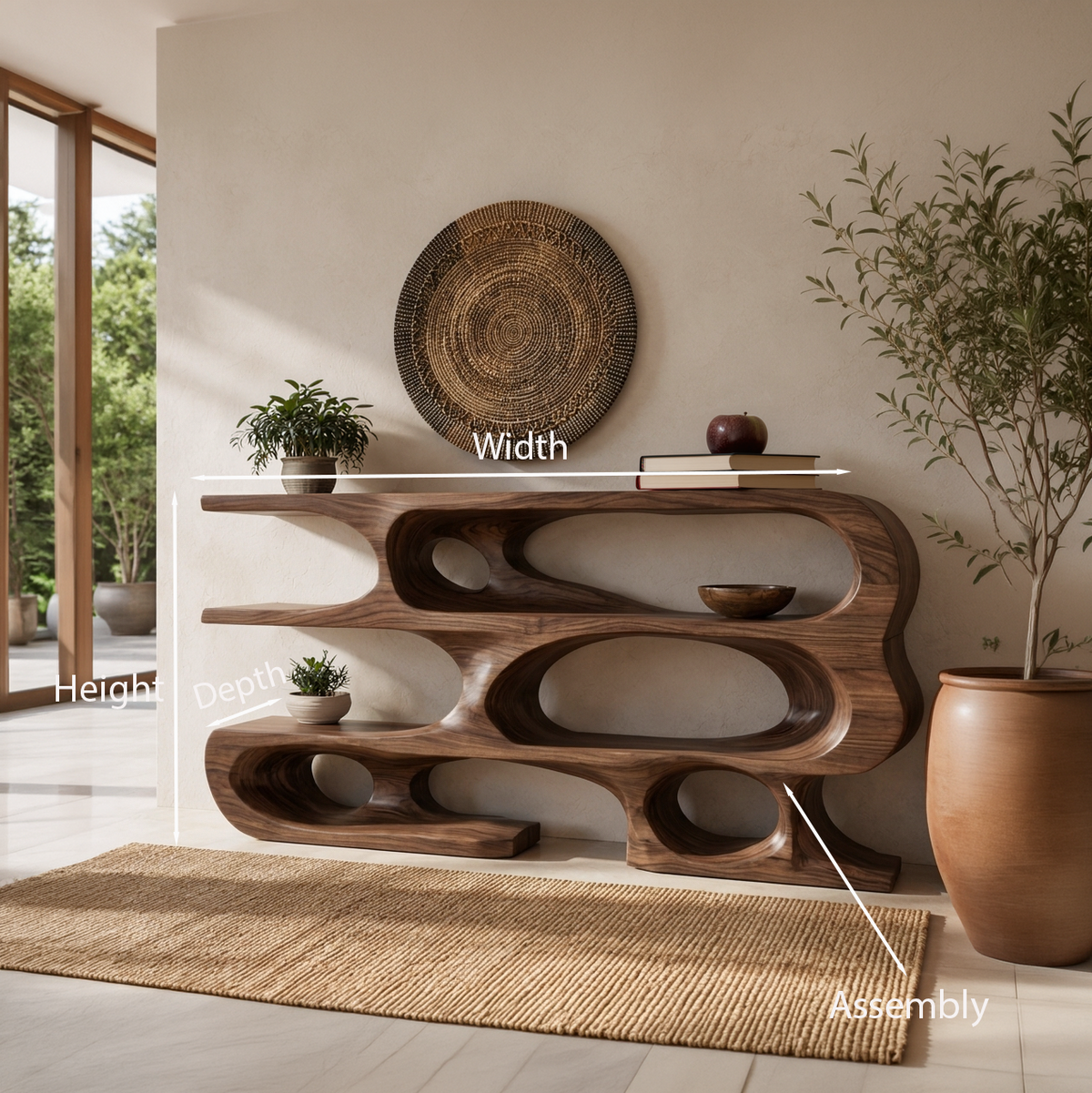 Cutout Frame Console Table With Multi-Level Open Shelves
