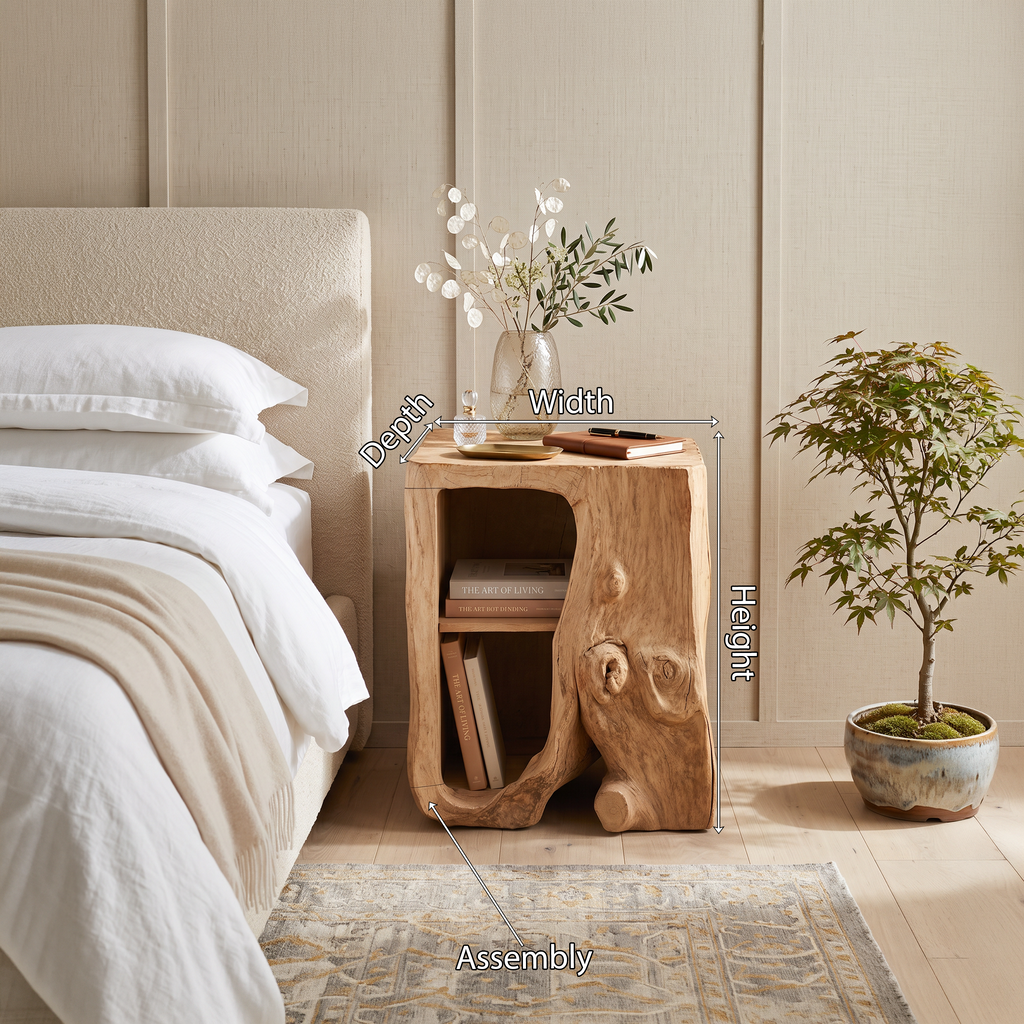 Live Edge Nightstand, Farmhouse Solid Wood Floating Bedside Table