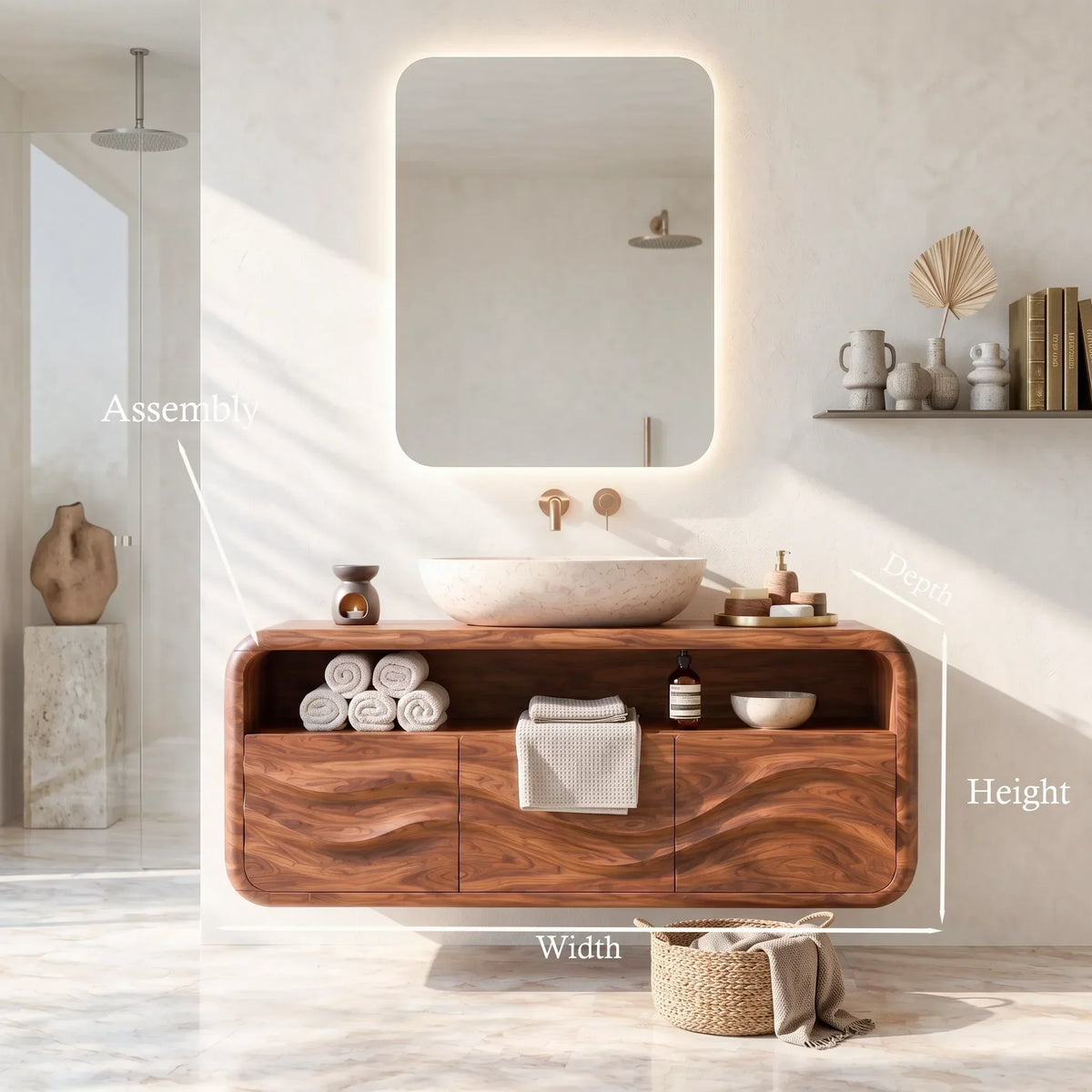 Organic Modern Floating Bathroom Vanity Rounded Cabinet For Spa Bathroom