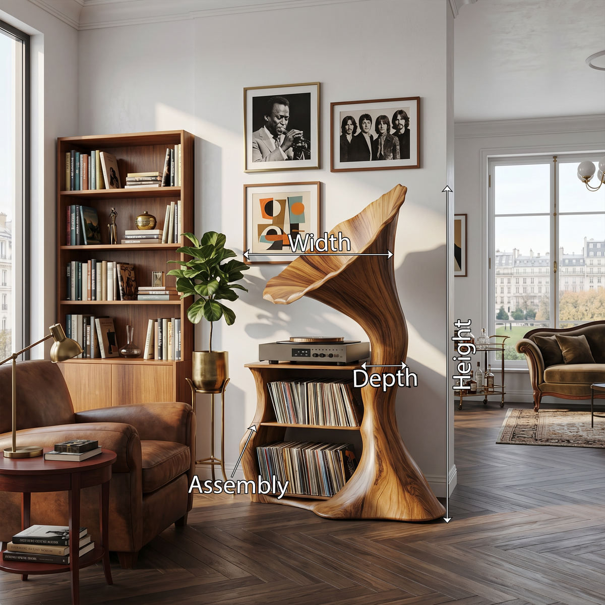 Tall Hardwood Vinyl Record Cabinet with Open Cubbies, 60 to 68 in