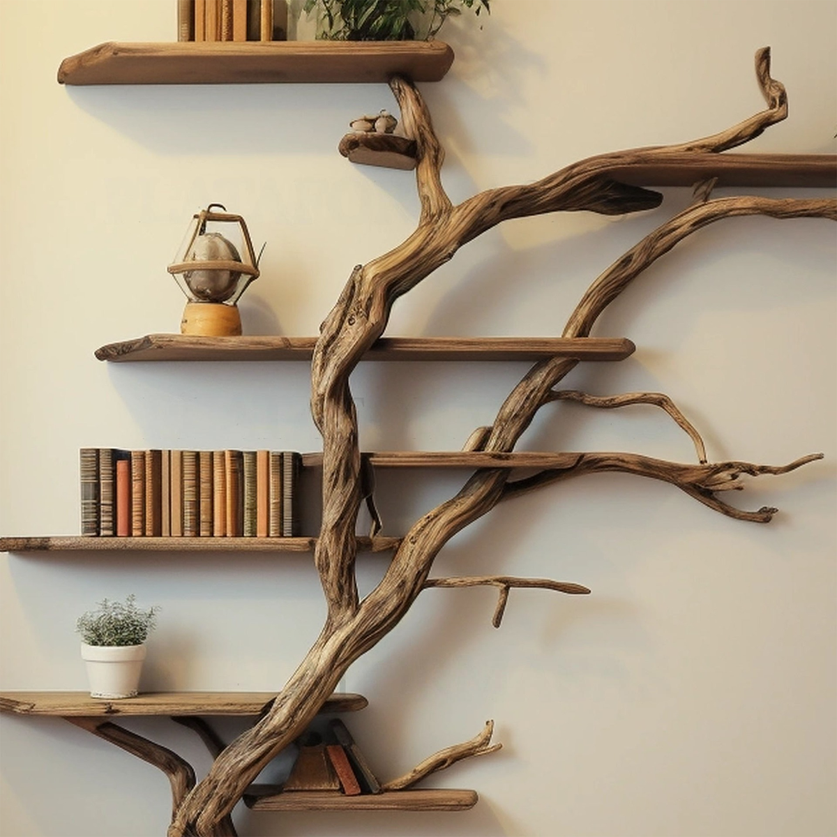 Floor-to-Ceiling Corner Branch Shelf, Dark Brown 84 x 72 x 8 Inches