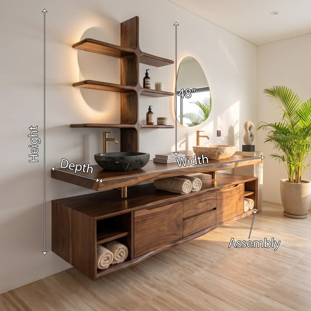 Tall Floating Wood Bathroom Vanity Cabinet, 47 To 83 Inch Wide