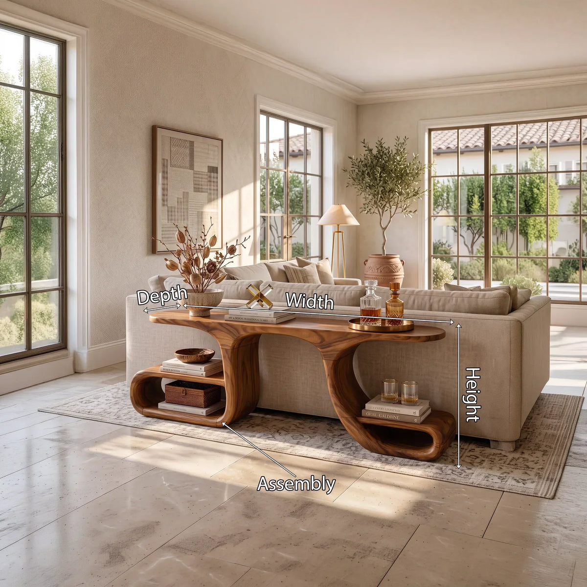 Finished-All-Round Flowing Console Table For Open Plan Rooms