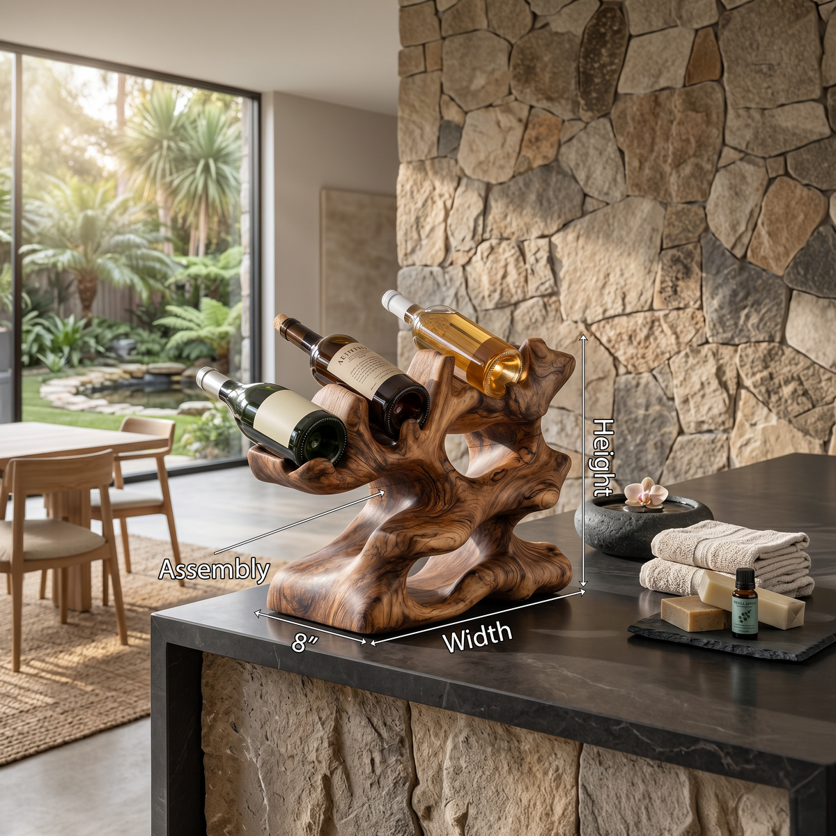 Freestanding Monkeypod Block Wine Holder for Kitchen Island
