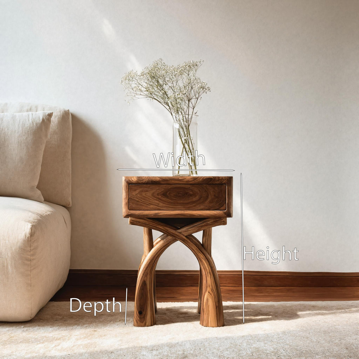 Contemporary Sculptural Side Table With Drawer For Home Decor