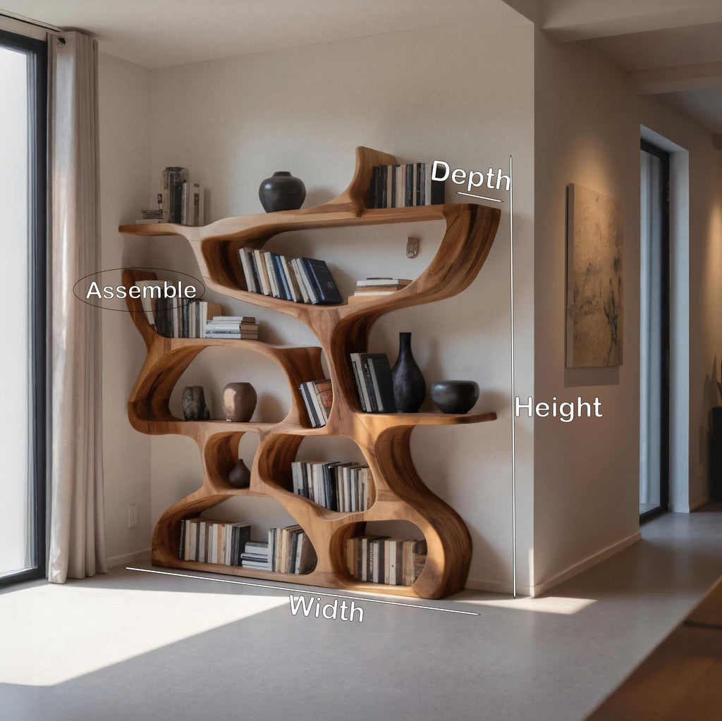 Modern Bookshelf With Organic Carved Design For Living Room Or Office