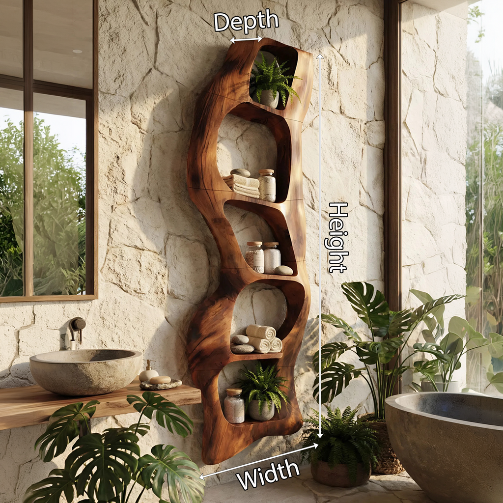 Contemporary Wooden Wall Shelf, Handcrafted Solid Wood Floating Storage Display Ledge Rack