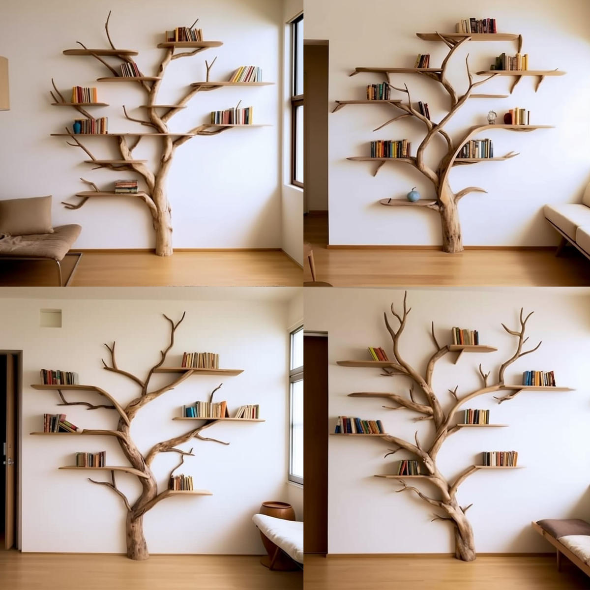 Spreading Branch Wall Bookcase, Tall 80 x 60 or Wide 58 x 71 in