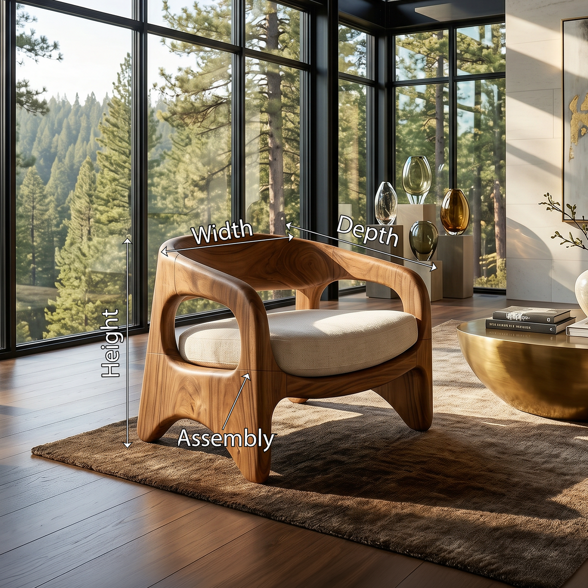 Soft Contour Wood Accent Chair For Coastal Living Rooms