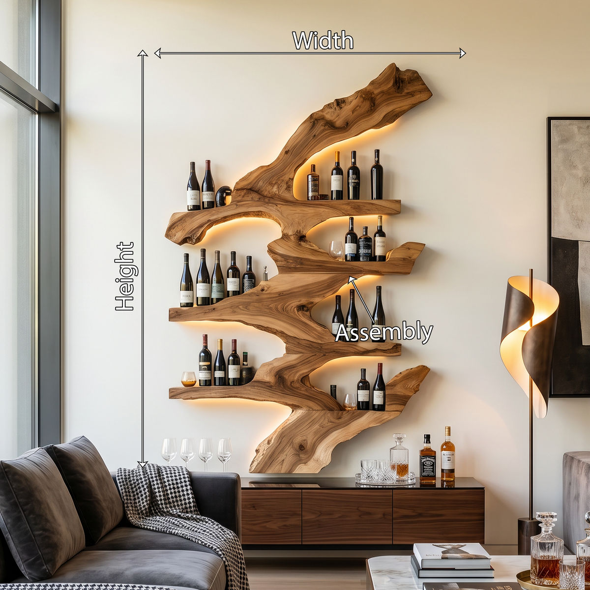 Slim 6-Inch Deep Wood Wine Bottle Wall Rack, 45 to 71 in Tall