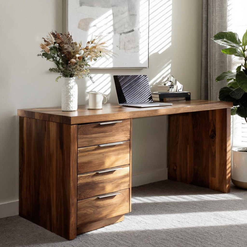 Solid Wood Office Desk With Four Drawers, Minimalist Study Desk