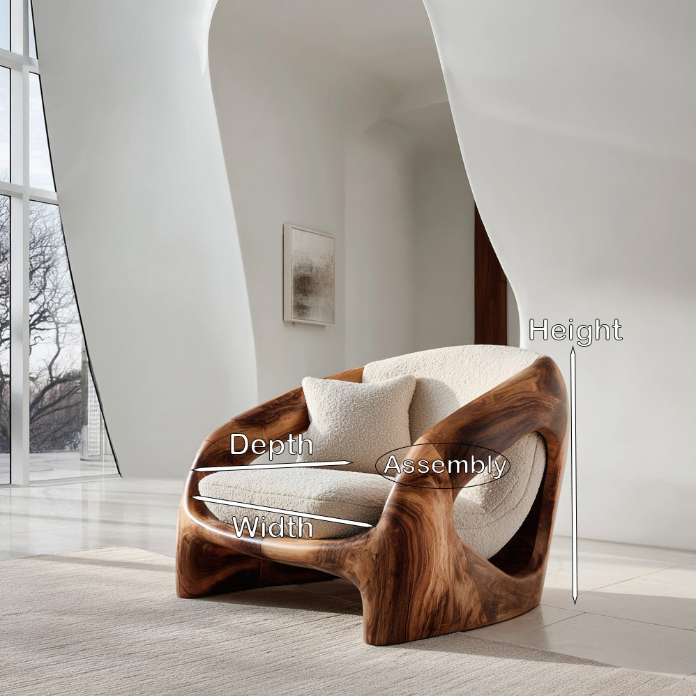 Upholstered Curved Solid Wood Armchair For Modern Living Rooms