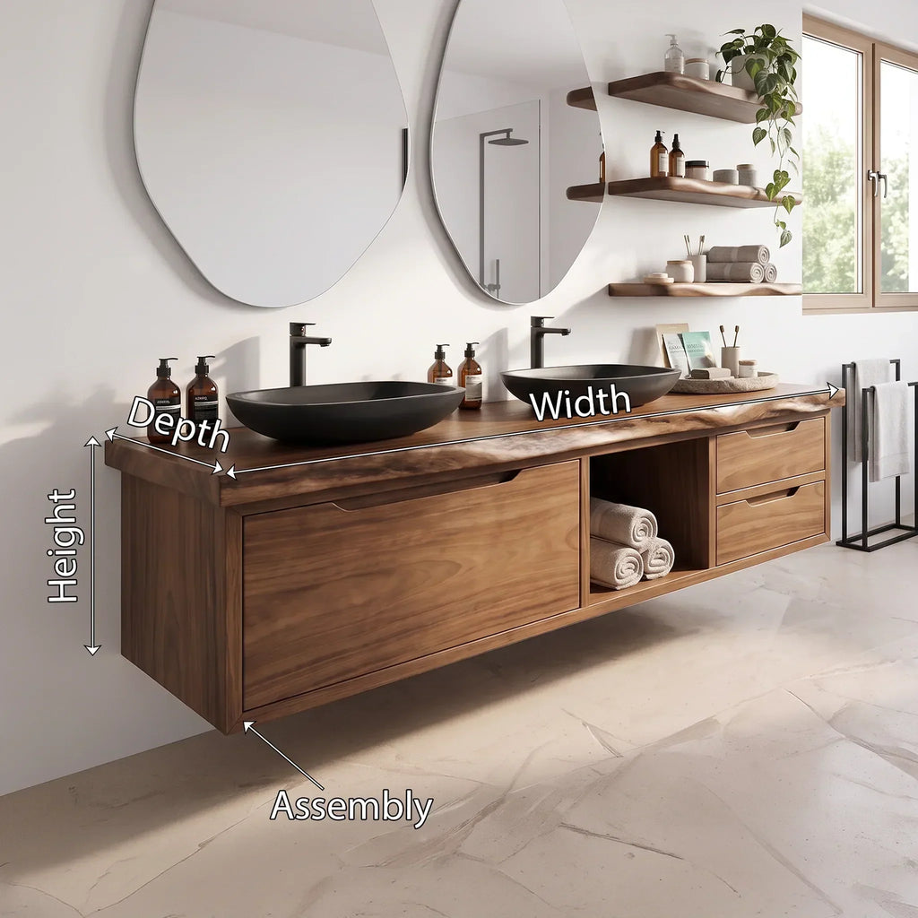 Double Sink Wood Bathroom Vanity With Split Storage For Two