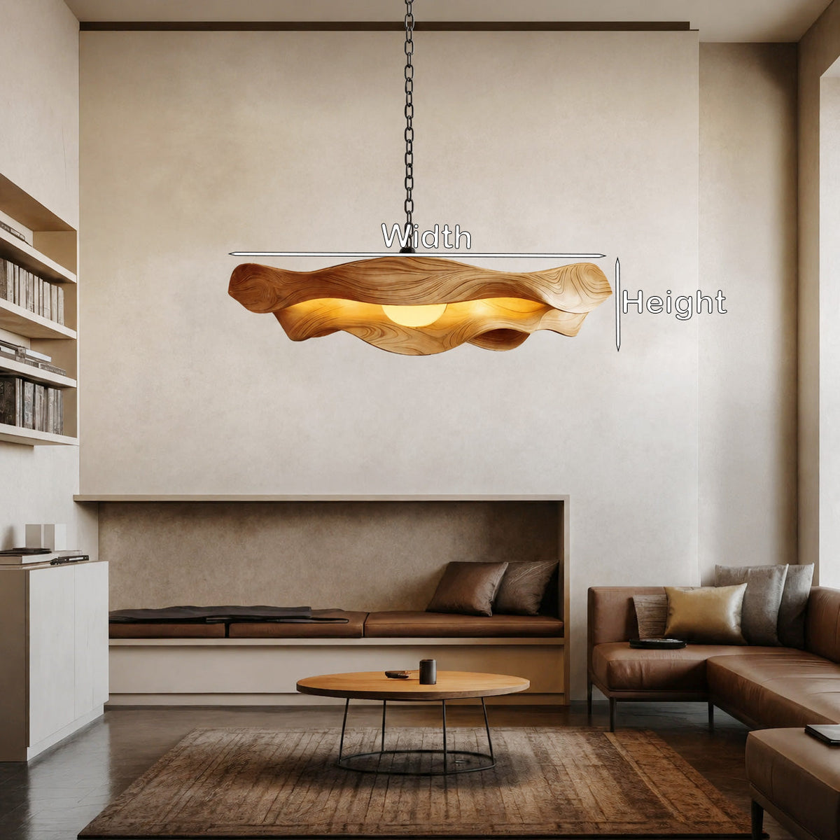 Curved Wood Hanging Pendant Lamp for Dining Table, 20 to 28 Inch