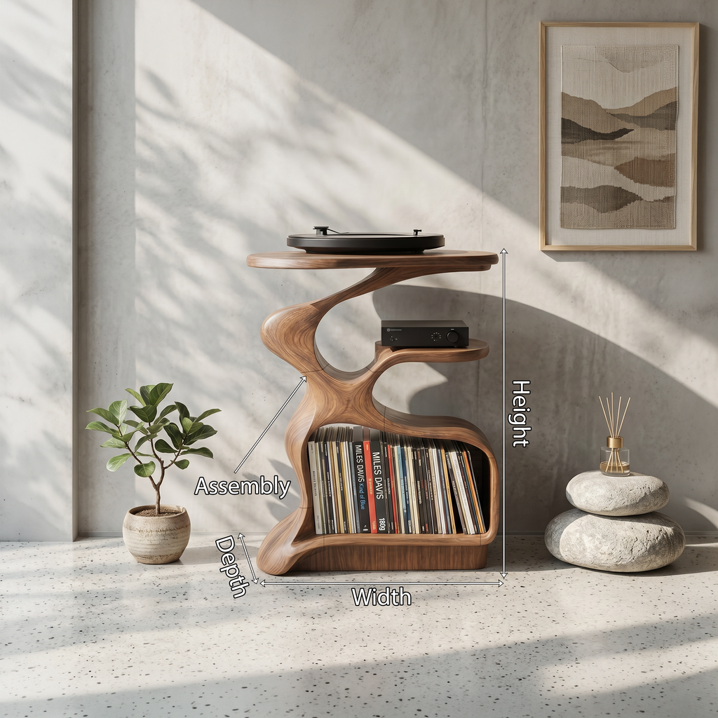 Mid-Century Solid Wood Record Player Stand for Living Room
