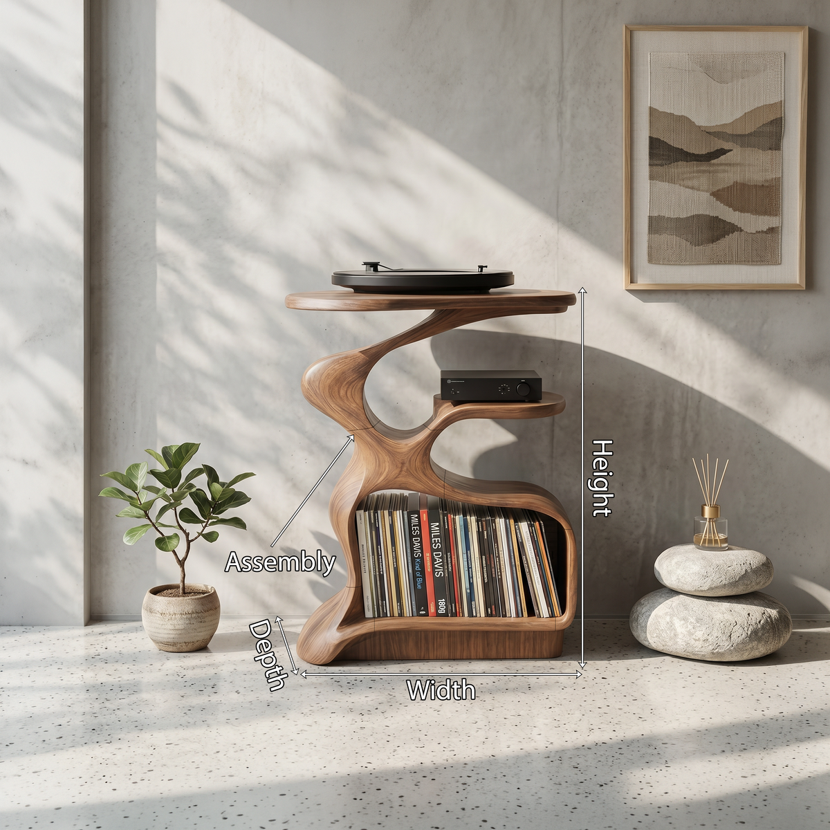 Mid-Century Solid Wood Record Player Stand for Living Room